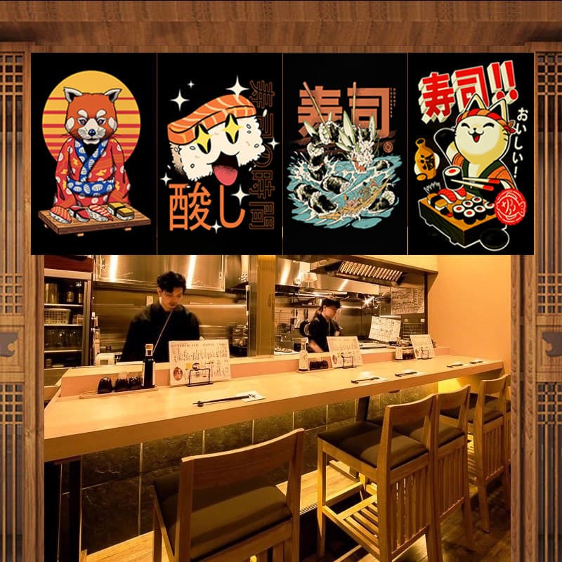 Cortina curta estilo japonês meia cortina Sushi restaurante cortina decorativa cozinha bloqueio cortina tecido espessame