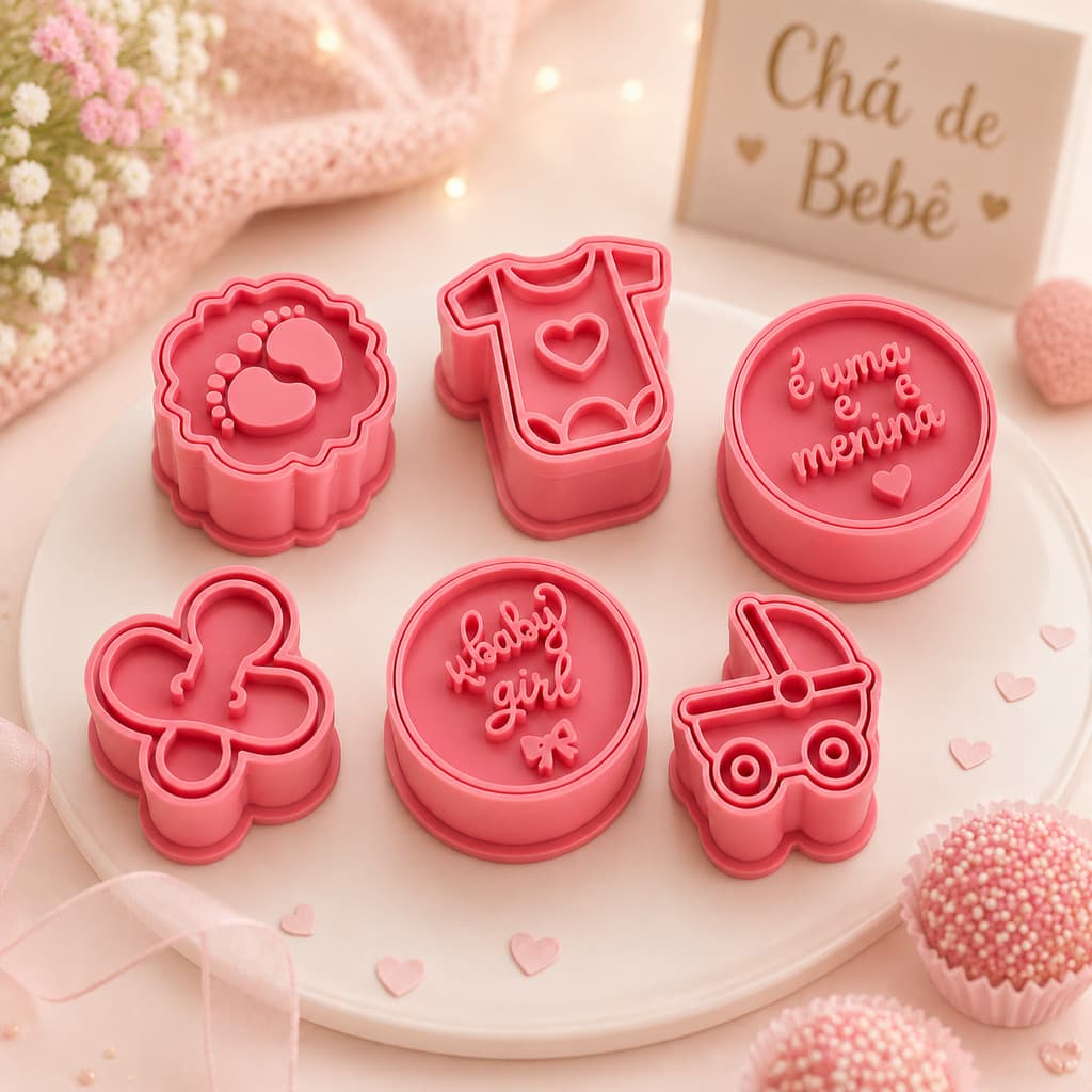 Kit 6 Ejetores para Brigadeiro Chá de Bebê e Chá Revelação Molde Docinho Confeitaria