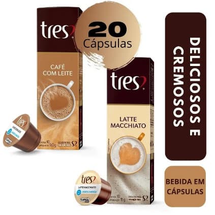 20 Capsulas Três Corações Café Com Leite + Latte Macchiato cremoso