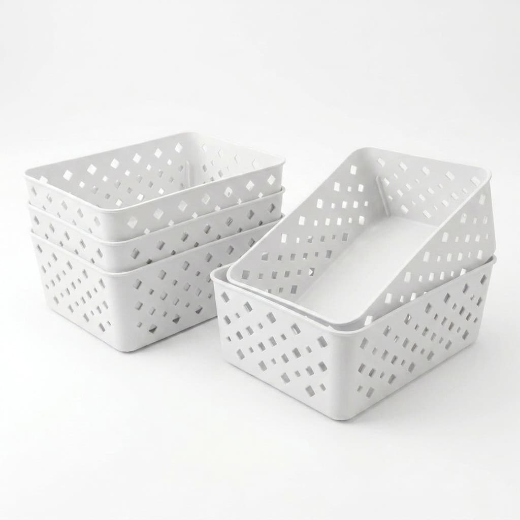 Kit 5 Cestos Organizador Multiuso Empilhável Armário Gaveta Closet Lavanderia Cozinha Plástico Caixa Organizadora