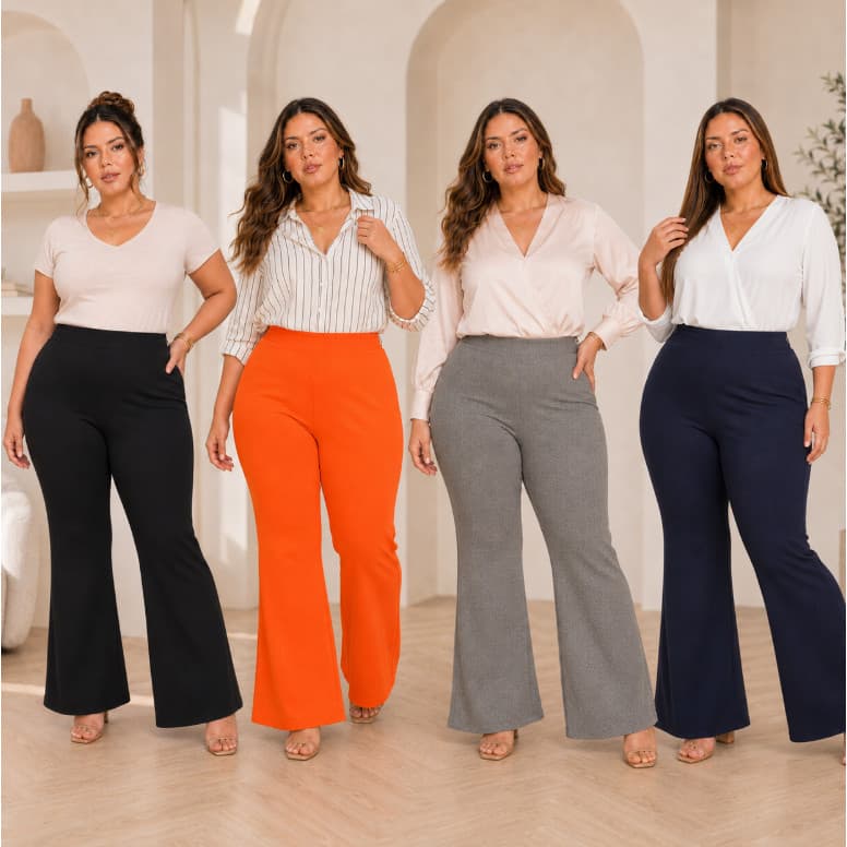 Calça Feminina Plus Size Flare em Diagonal Veneza