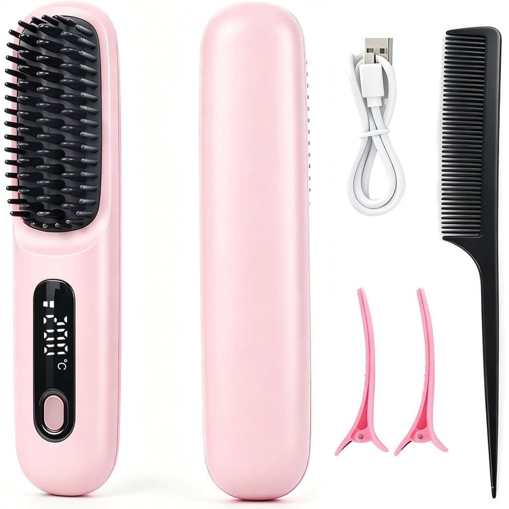 GoBrush-Pro, Escova Alisadora de Cabelo Sem Fio, Recarregável, Portátil, Anti-Frizz, Iônica, Aquecimento Rápido MCH em 2