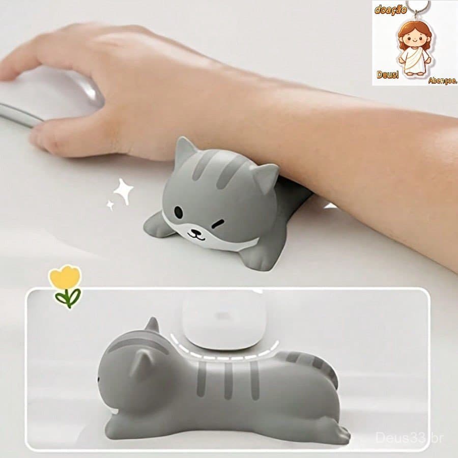 Descanso De Pulso De Gato Fofo Com Mouse Pad Suporte Ergonômico Para Mesa De Computador Design De Ascensão Lenta Materia