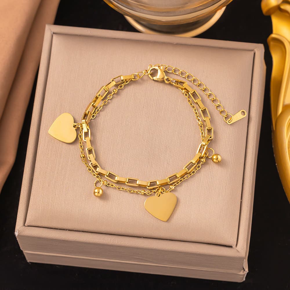 2025 Nova Pulseira com Pingente em Forma de Coração Dourado em Aço Inoxidável, Joia Multifuncional para Mulheres VZHS JQ