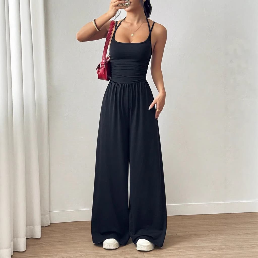 Macacão Feminino Casual de Verão 2026, Calças Largas e Elegantes para Mulheres