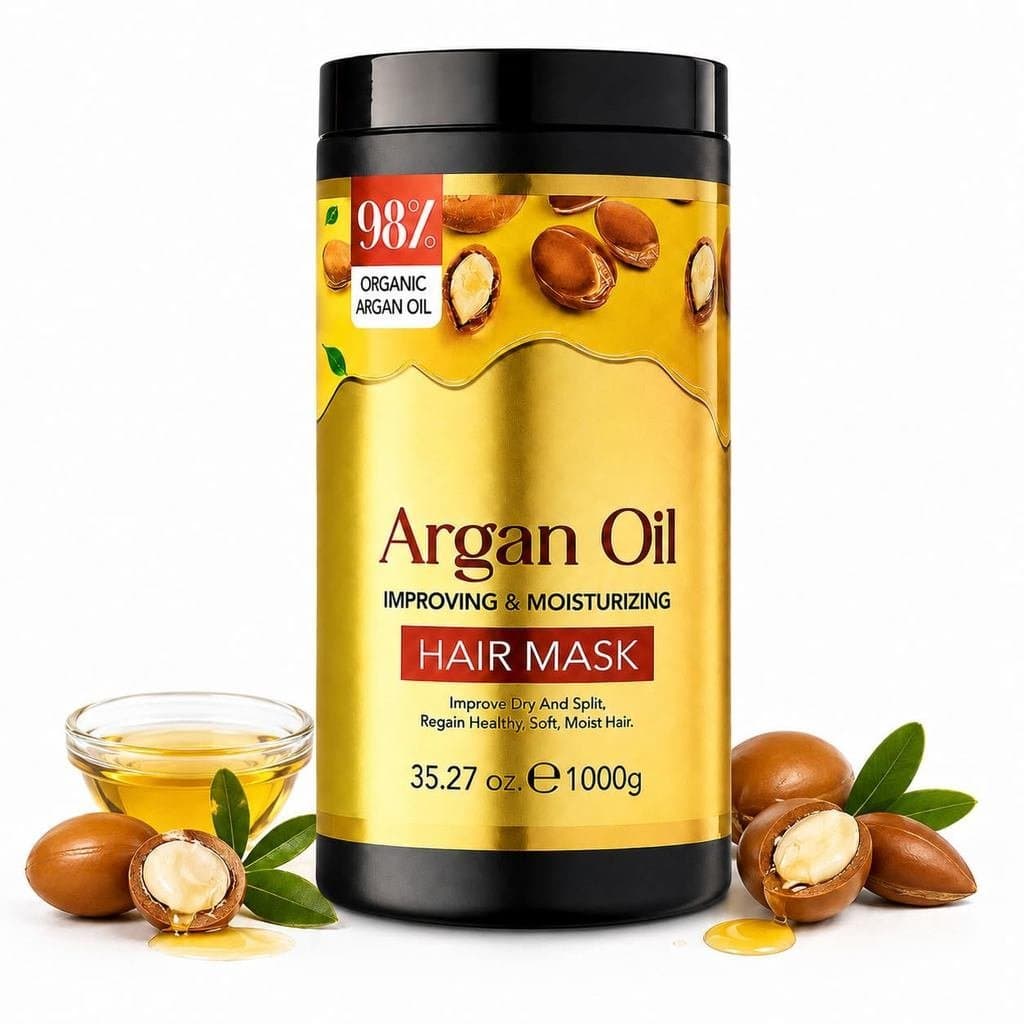 Máscara Capilar de Óleo de Argan 1000g, máscara capilar hidratante, adequada para cabelos secos e frisados, utiliza óleo