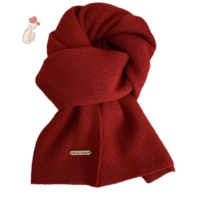 Cachecol De Imitação De Caxemira De Inverno Feminino Novas Malhas De Lã Cor Sólida Bordeaux Chique Coreano Mais G