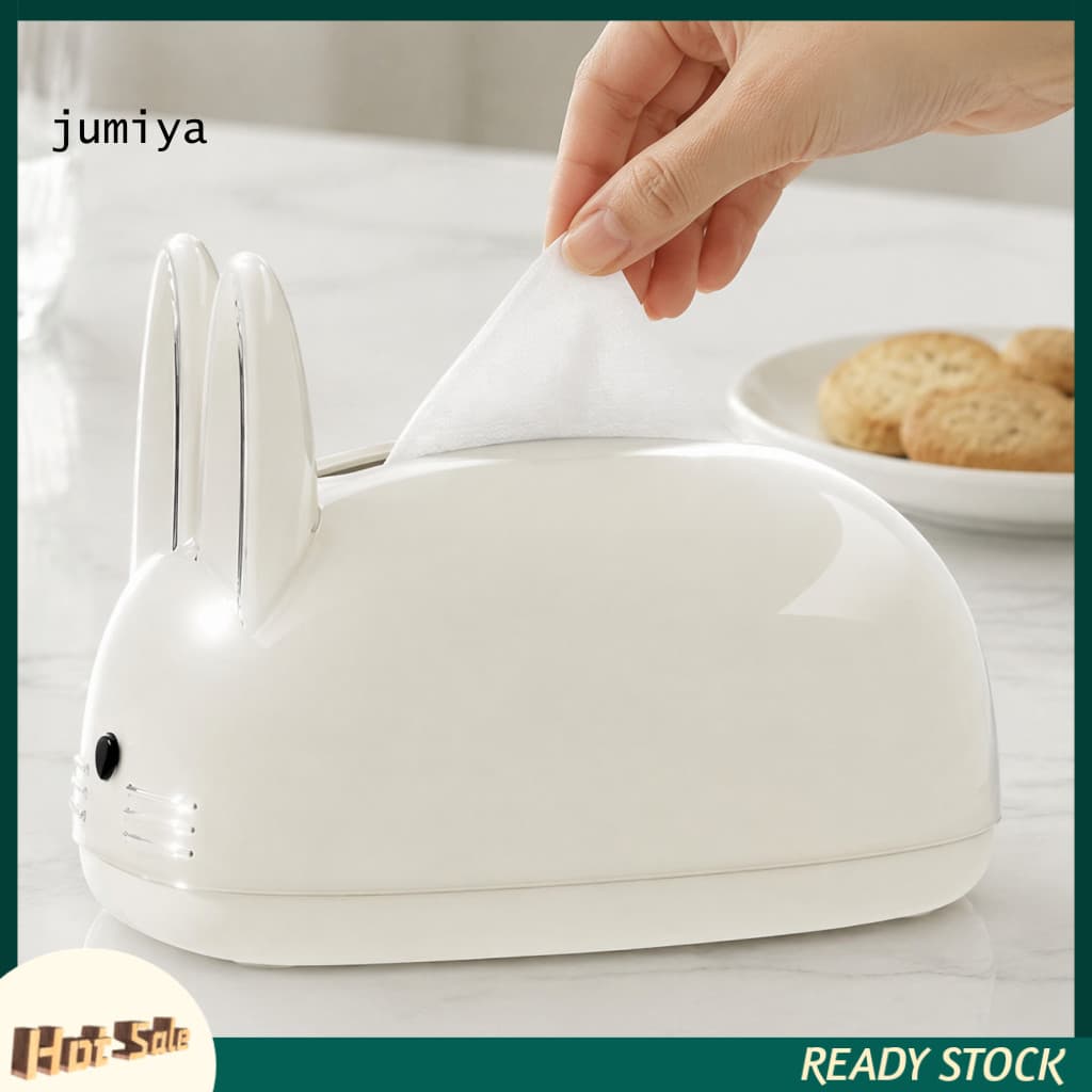 Kawaii Desktop Paper Organizer Cute Bunny Tissue Box Holder Rabbit Decorative Plastic Napkin Dispenser Cream Color Facia