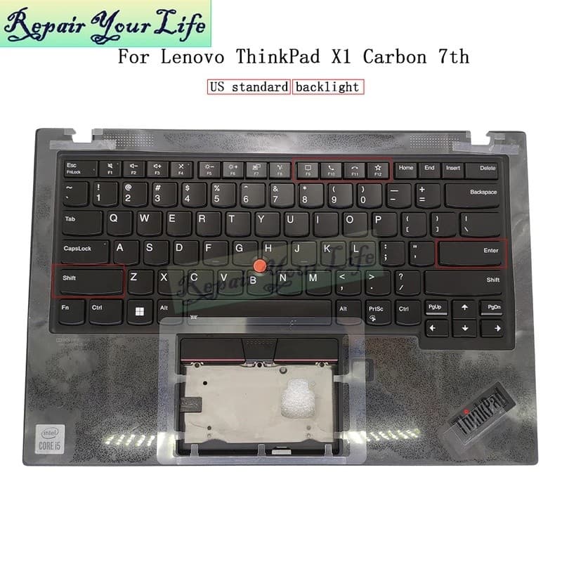 Palmrest C-Capa Com Teclado Retroiluminado Para Lenovo X1 Carbono 7a Geração Thinkpad 20QD 20QE Eua Inglês Russo 5m10w85