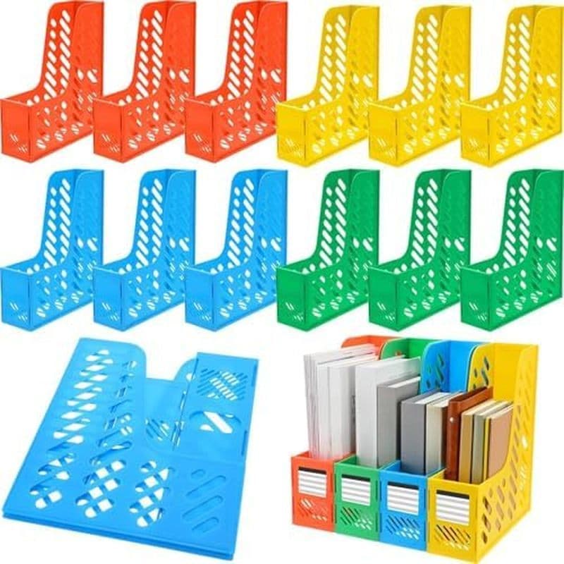 Pacote Com 12 Organizadores De Revistas Organizador De Fichário Para Mesa Suporte De Arquivo Vertical De Plástico Racks