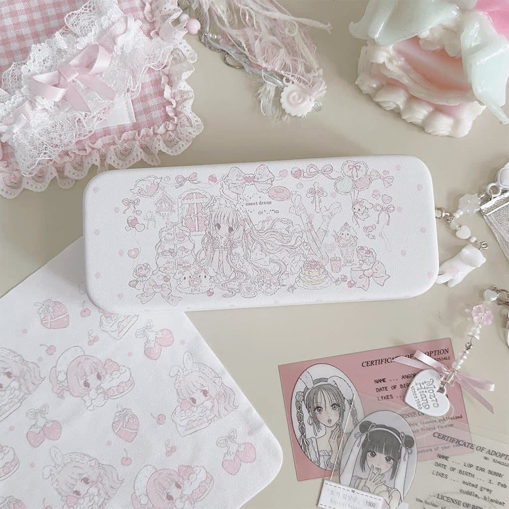 Xiaoji chá festa menina Design Original óculos caso pano rosa bonito miopia caixa de armazenamento pequeno anjo