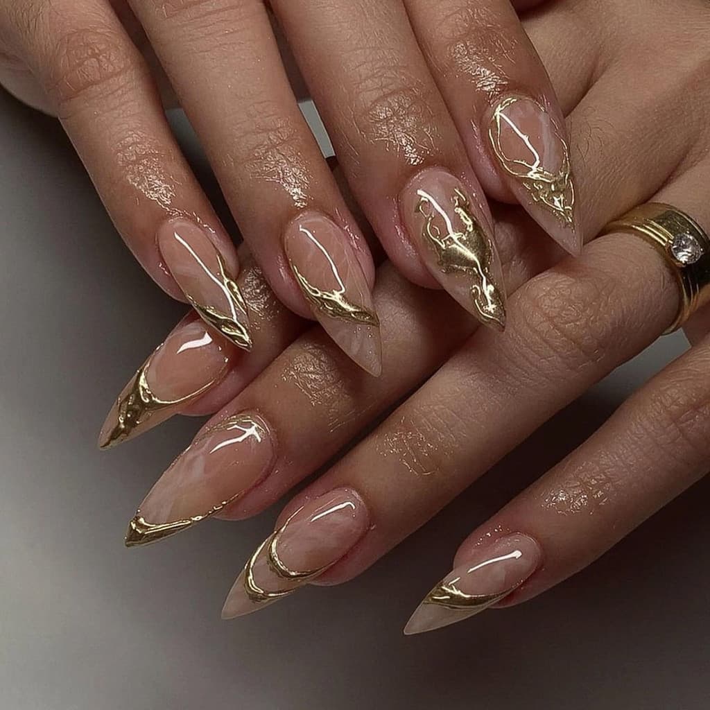 Simples Manicure unhas falsas polpa de ouro 3D Wearable unhas curtas amêndoas regravável unhas adesivos de unhas