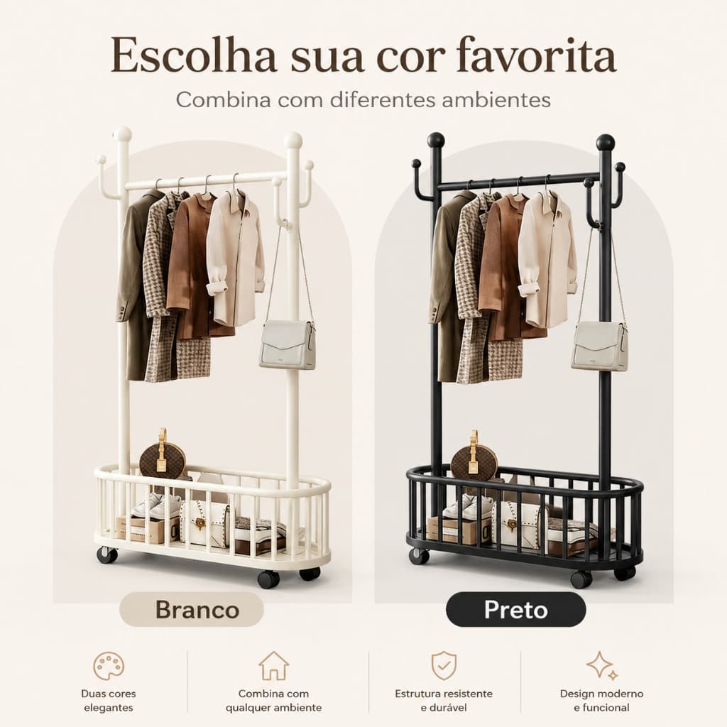 Arara Armário Com Rodinha Sapateira Cabideiro Prateleiras Guarda Roupa Portátil Arara Multifuncional