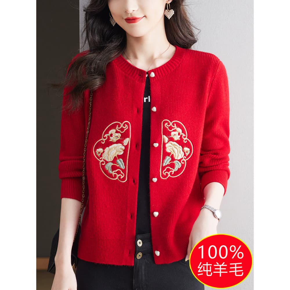 Novo estilo chinês estilo chinês em torno do pescoço lã Cardigan feminino curto primavera outono camisola de malha jaque