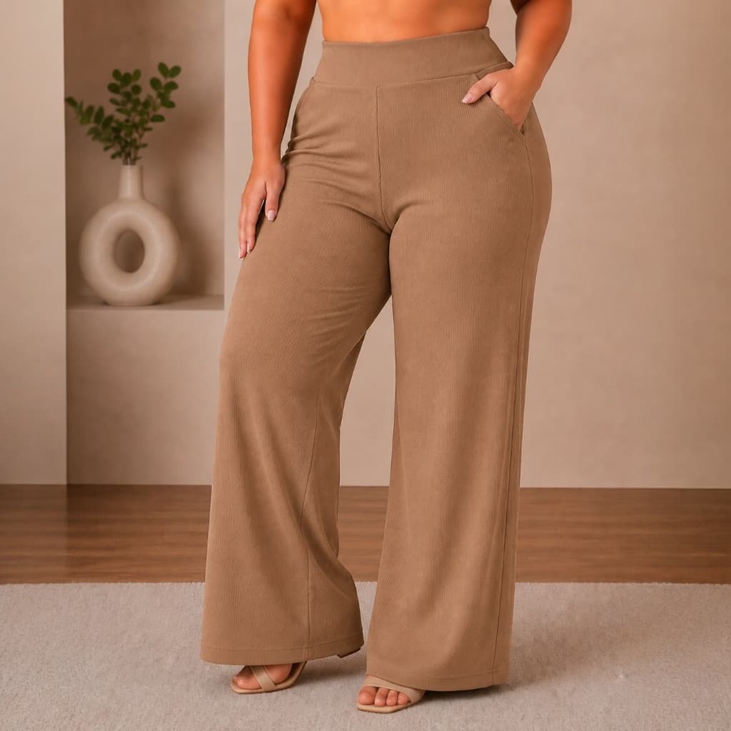 Calça Wide Leg Plus Size Feminina Alfaiataria Moderna Tamanho Grande 44 ao 54