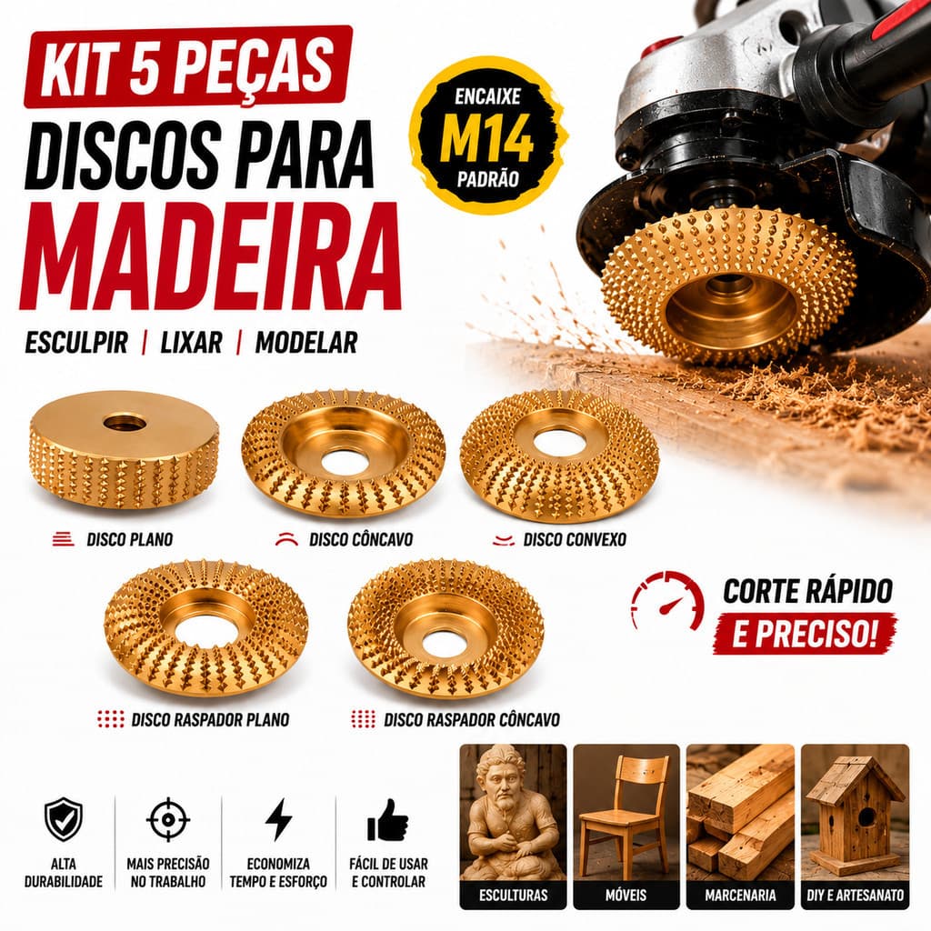 Disco Madeira M14 para Esmerilhadeira Esculpir Lixar Modelar Rápido Fácil Ferramenta Madeira