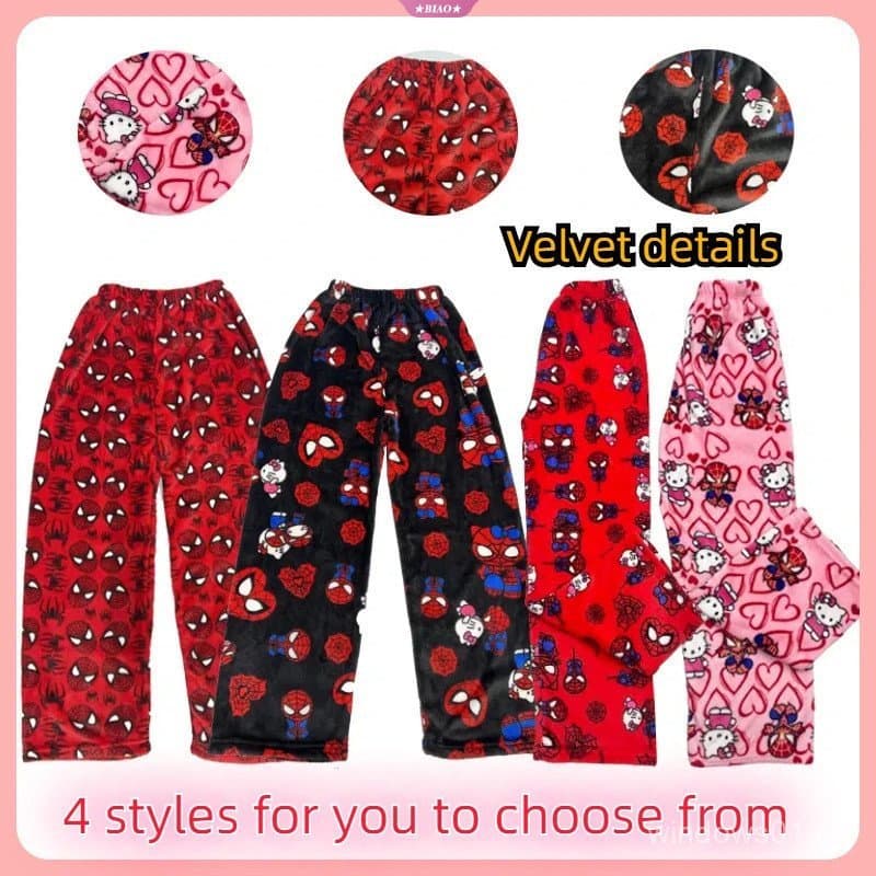 Pijama de Pelúcia Hello Kitty Spider Unissex Calças Compridas Pijama Casual de Desenho Animado APCI