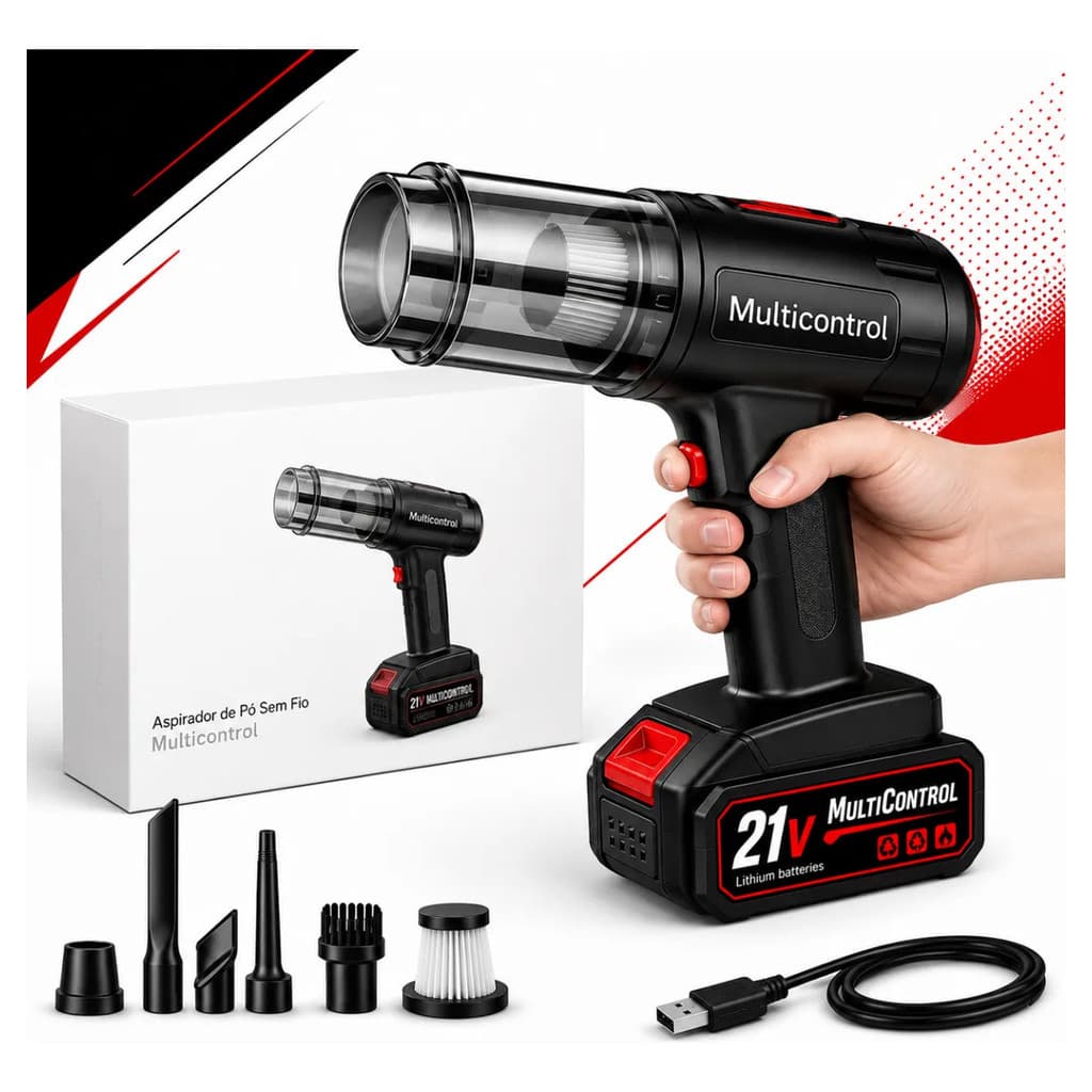 Aspirador De Pó 21V Turbo Portatil Automotivo Para Limpeza Multifuncional Sem Fio Carro Casa
