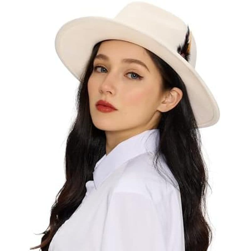 Chapéus Fedora Para Mulheres , Feltro De Lã , Aba Larga , Estilo Panamá Com Faixa , Ajuste Cordão Ajustável , Chapéu De