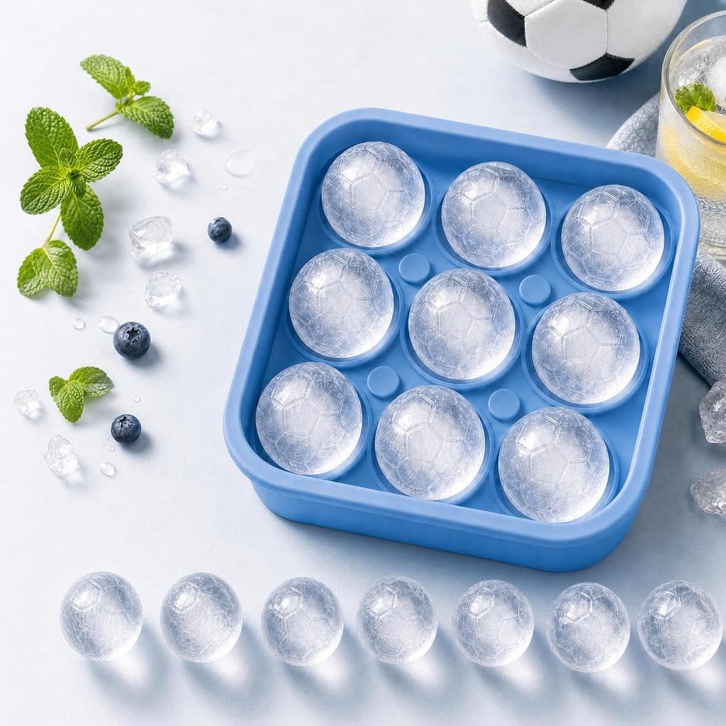 Molde De Cubo De Gelo De Bola De Futebol , Bandejas Redondas Silicone Para Freezer | Máquina Flexível Com Tampa Uísque E
