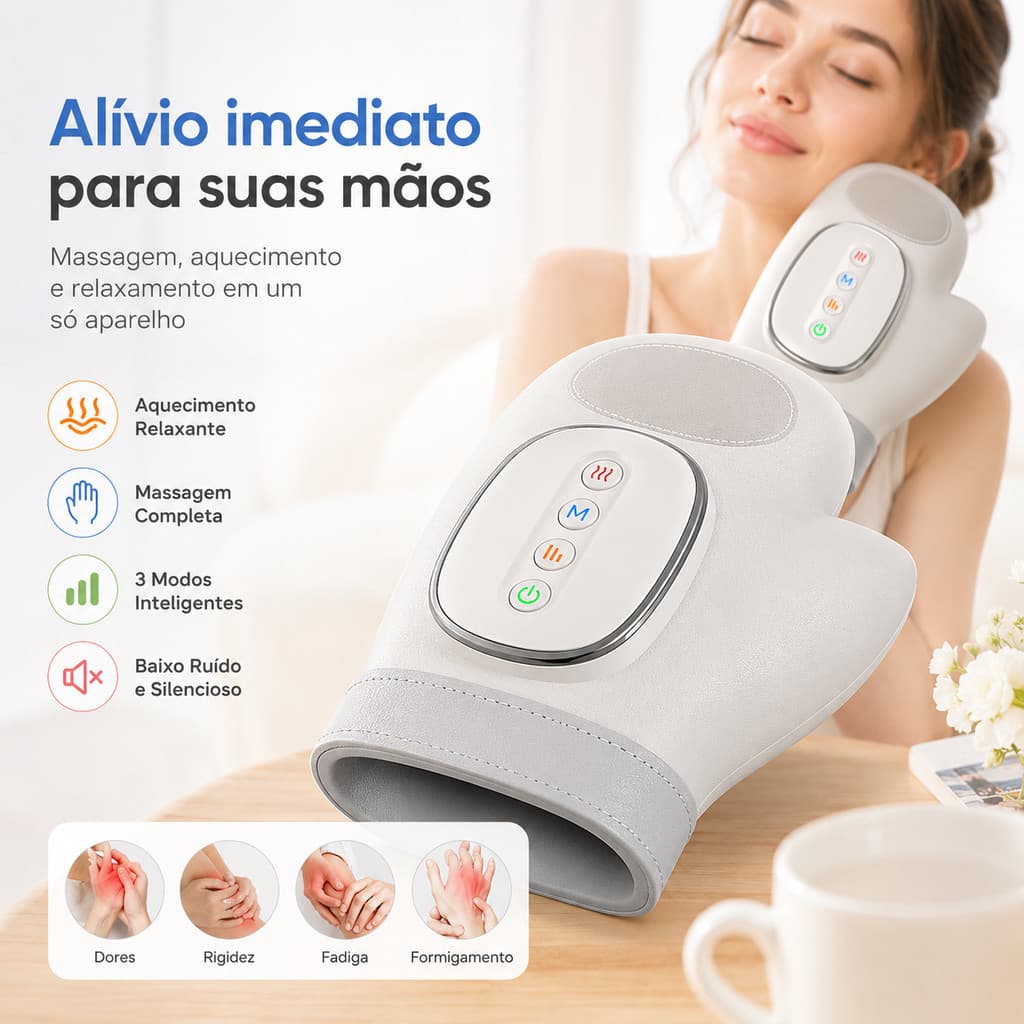 Massageador De Mãos Inteligente Com Aquecimento , Intensidade Ajustável , Relaxante , Portátil