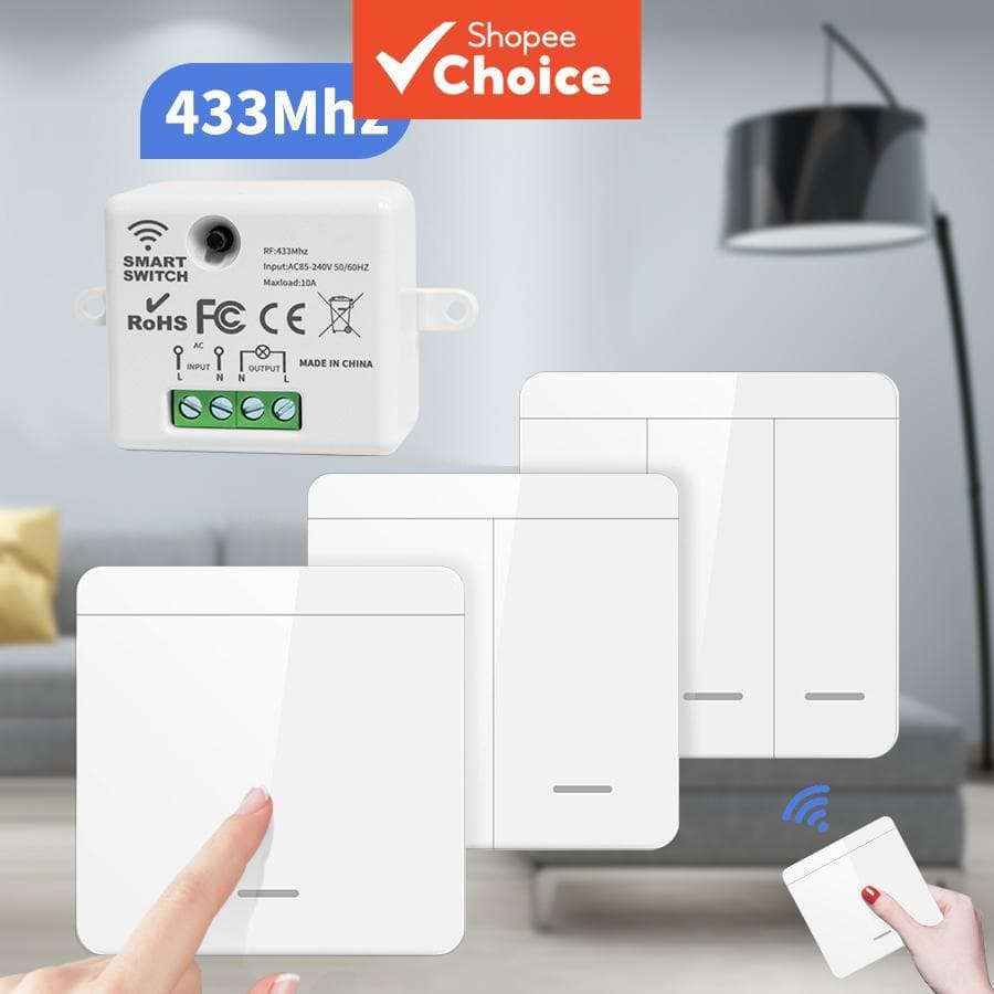 Interruptor de Parede Sem Fio AXUS RF433MHz Tipo 86 – Interruptor Inteligente para Lâmpada LED