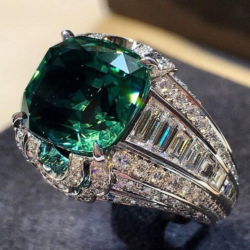 Anéis de Casal ZFIM OS2X em Prata S925 com Cristal Verde Esmeralda para Homens e Mulheres