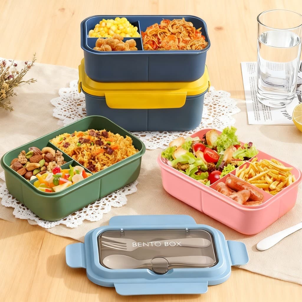 Marmita Lancheira 1200ML com Divisórias, Livre de BPA, Própria Micro-ondas - Inclui Garfo/Colher