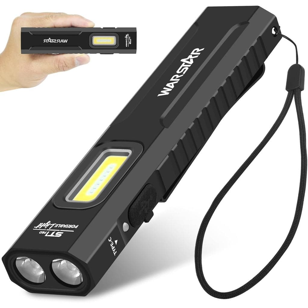 Lanterna EDC Recarregável, 1500 Lúmens, Lanterna de Bolso Compacta com Luz UV, Base Magnética e Clipe de Bolso, Lanterna