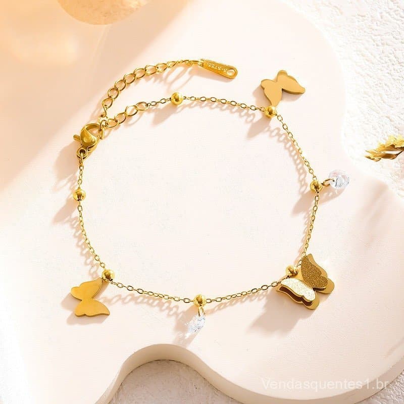 Pulseira borboleta de aço titânio 18K, sem desbotamento, estilo moderno, tendência da moda, estilo de celebridade da int