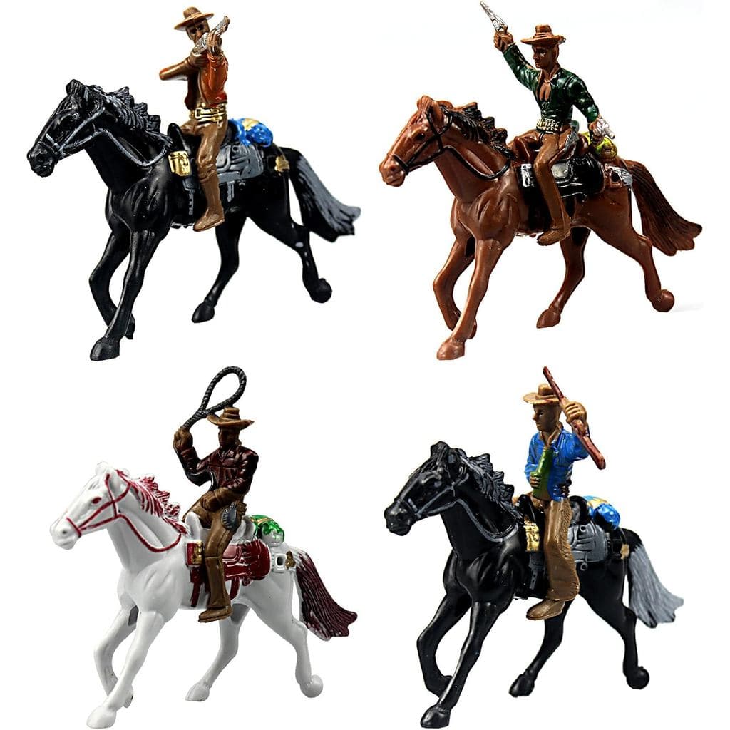 FUNSHOWCASE Miniaturas de Cowboys Ocidentais com Armas e Cavalos para Jardim de Fadas, Topper de Bolo, Brinquedo, Terrár