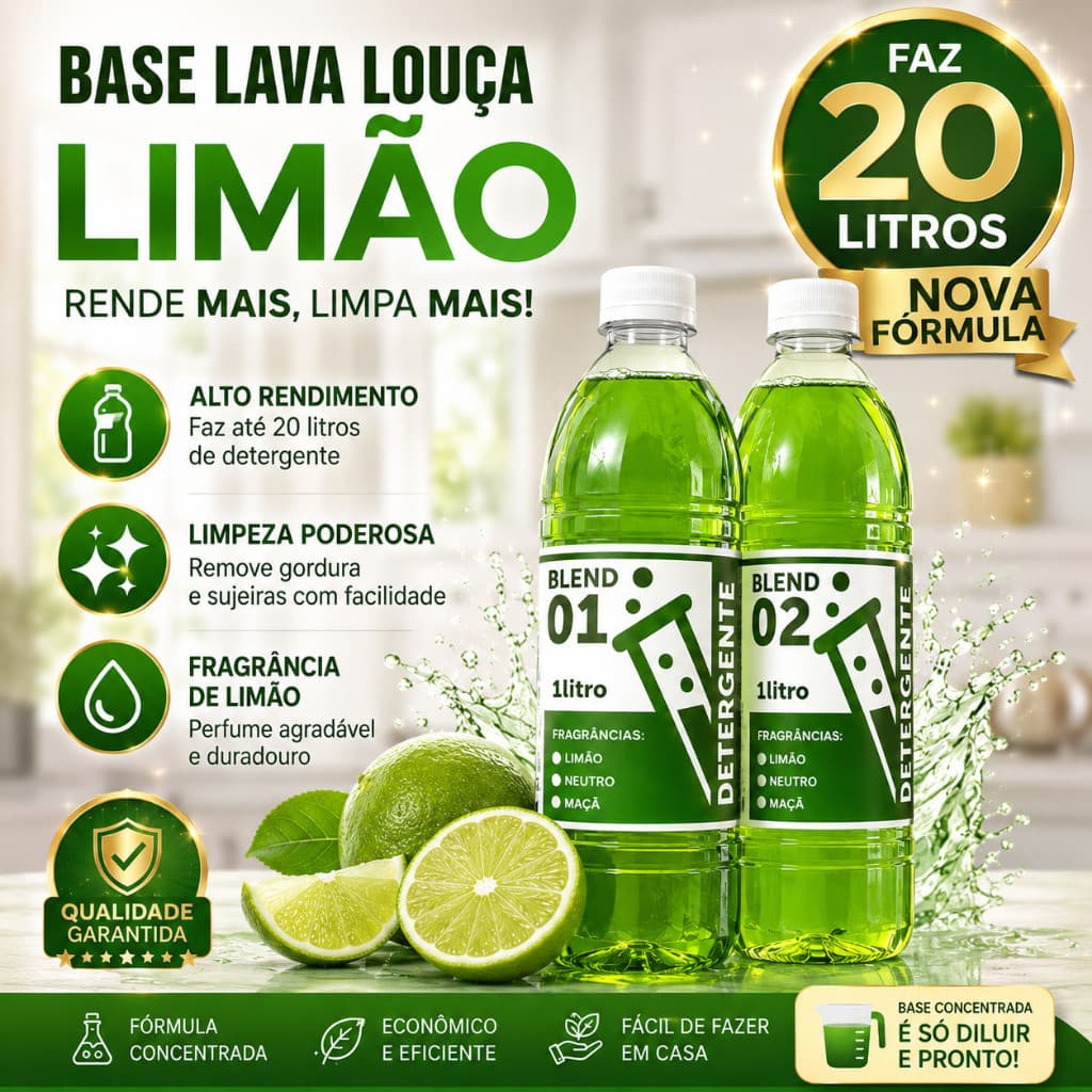 Detergente Lava Louça Limão 2X1LT - Rende 20 Litros