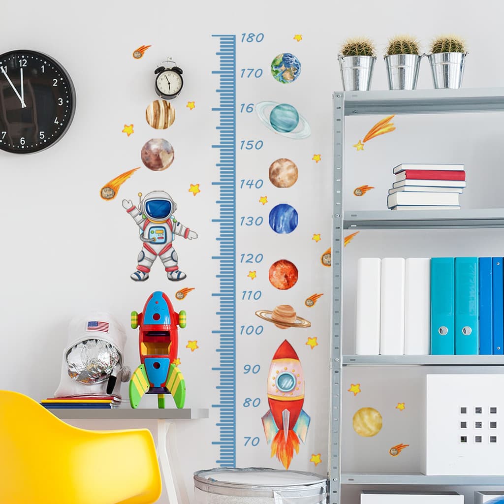 Astronauta dos desenhos animados planeta altura adesivos quarto das crianças decoração do jardim de infância auto-adesiv