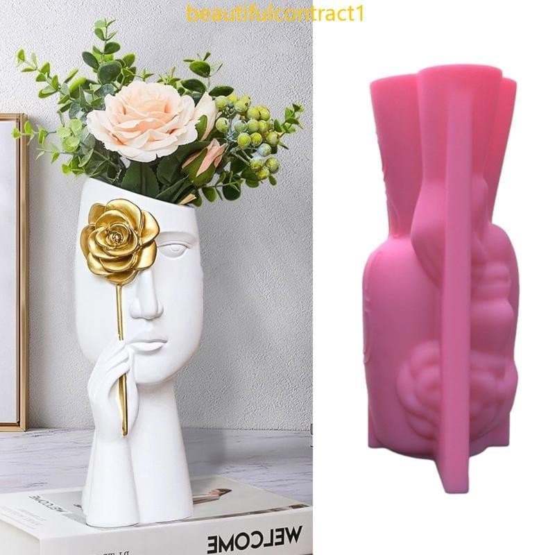 Art Vaso Flores Forma Rosto Molda Cimentos Molde Silicone Para