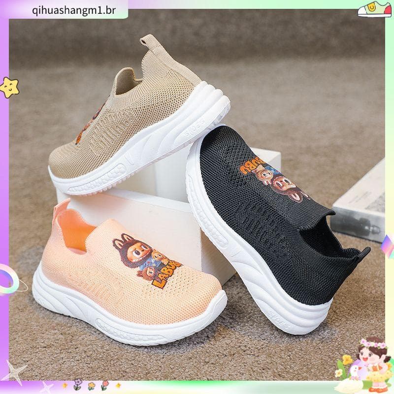 Bebê primavera verão novo estilo sapatos esportivos sapatos de malha respirável deslizamento-On voando malha sola macia