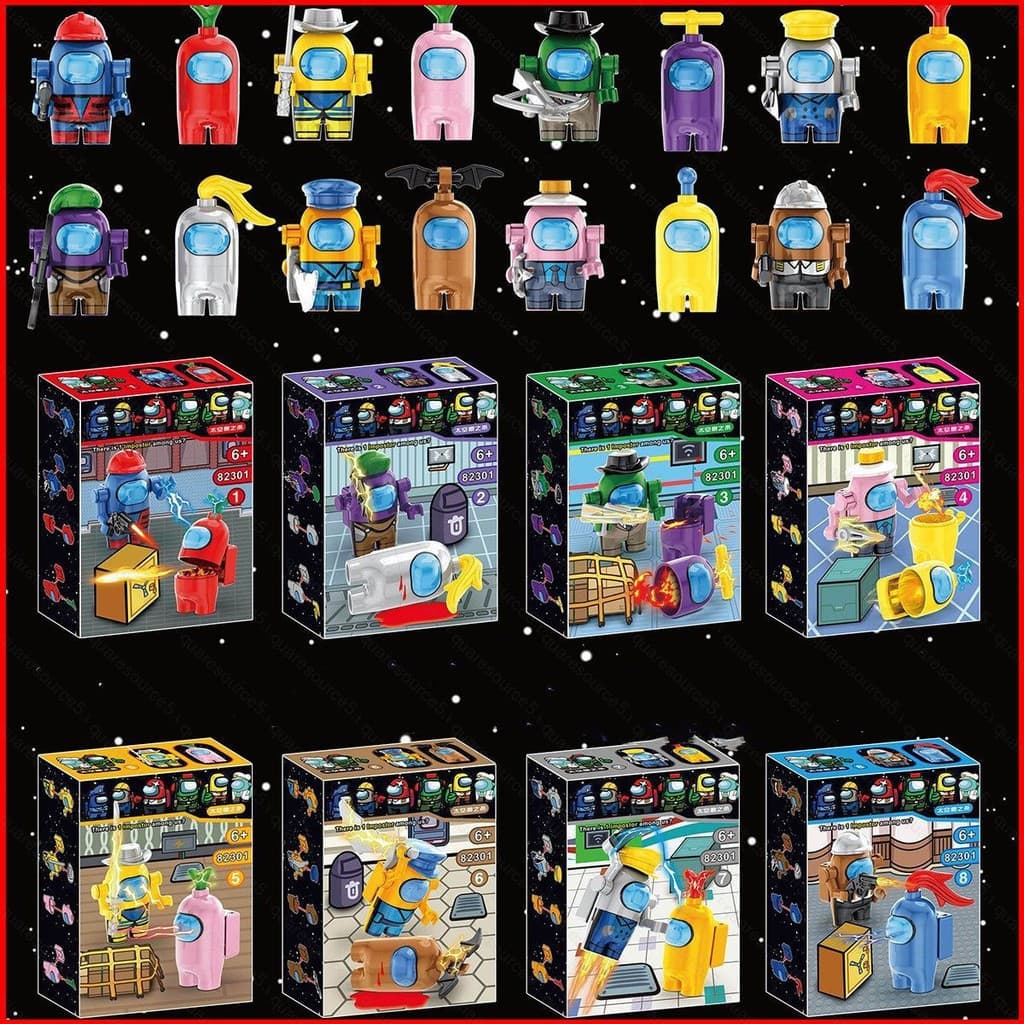 《Among Us》SQ5 Blocos de Construção de 16 Peças, Modelo de Figuras do Acampamento de Pessoal e da Facção Impostora DGQH
