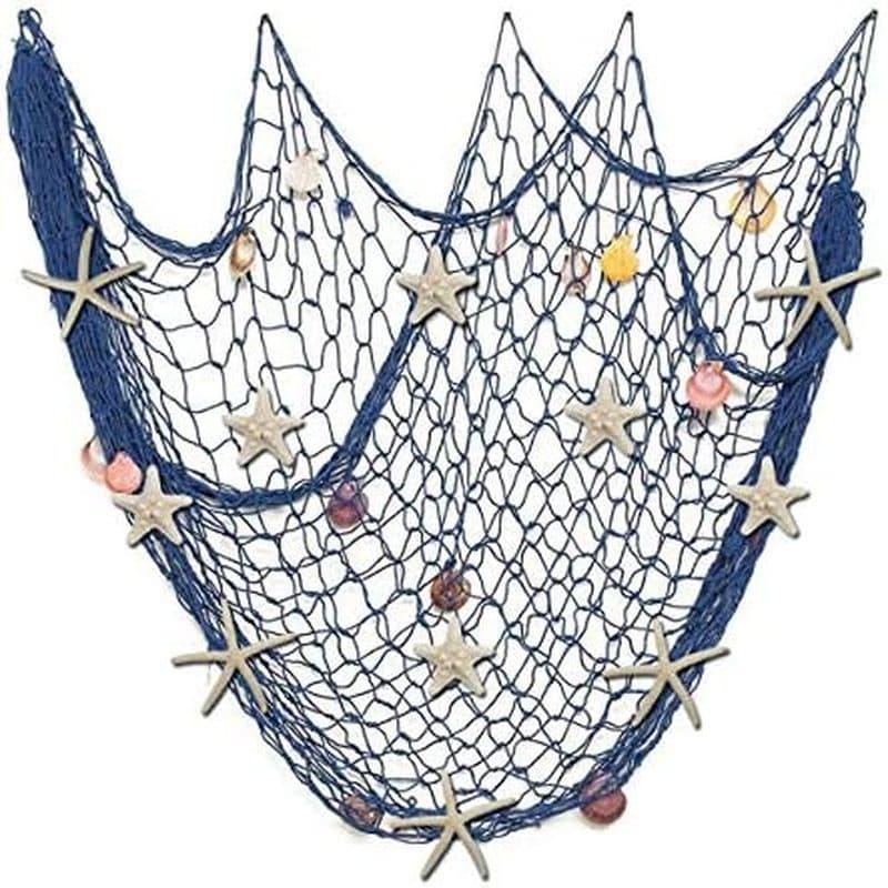 Decoração De Parede De Rede De Peixes Naturais De 79 x 59 Polegadas Com Conchas Coloridas Do Mar E 10 Peças Pesca Estilo