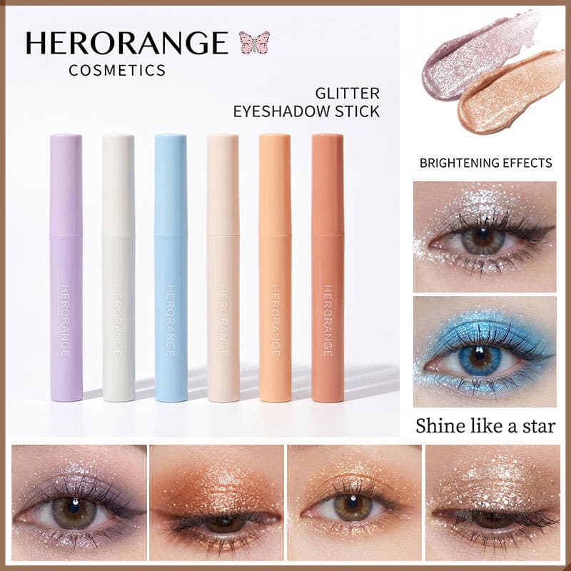 Bastom de Sombra Glitter 6Tons HERORANGE Brilho Fino Iluminador Multiuso Maquiagem Diária para Olhos