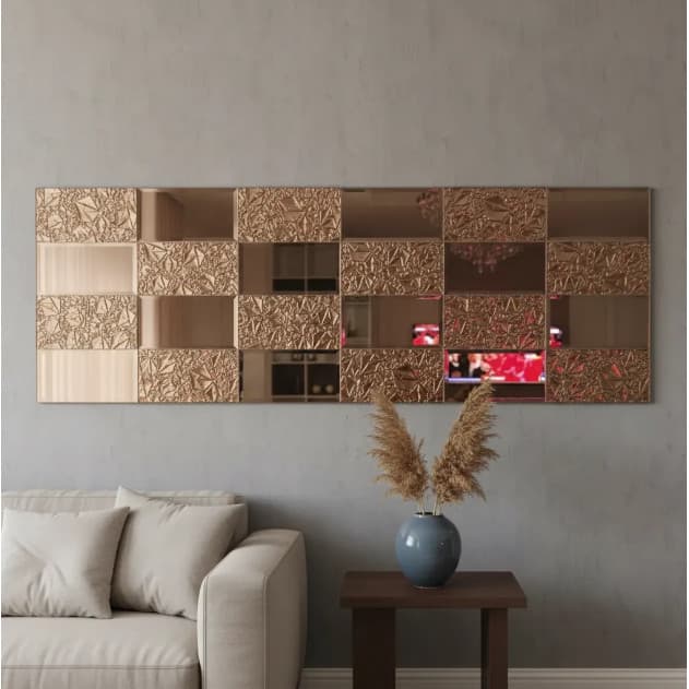 kit 3 Espelho Parede Peças 30x30 + Fixação Dupla Face Dourado