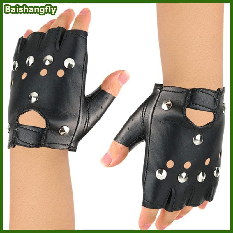 baishangfly Luvas Unissex Sem Dedos Para Dirigir Em Couro PU Motor Cool Rivet Disco Dance Ro BHF