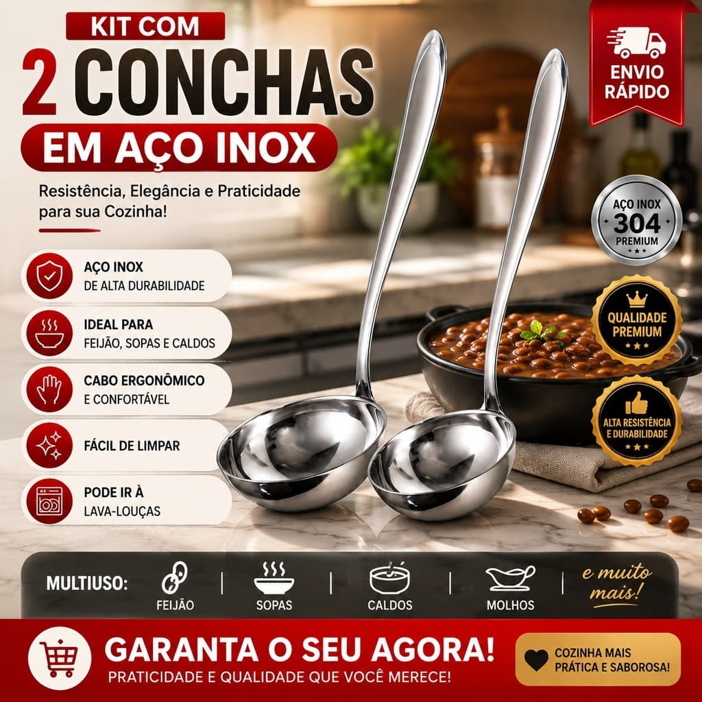 Concha Inox Feijão 2 Unidades Cozinha Servir Sopa Caldo