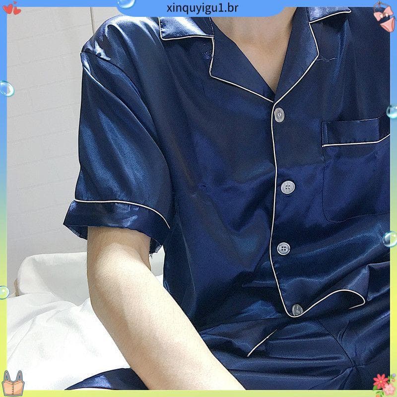 141 pessoas enviadas dentro de 10 horas pijamas masculinos de seda gelada de manga curta verão Homewear meninos jovens e