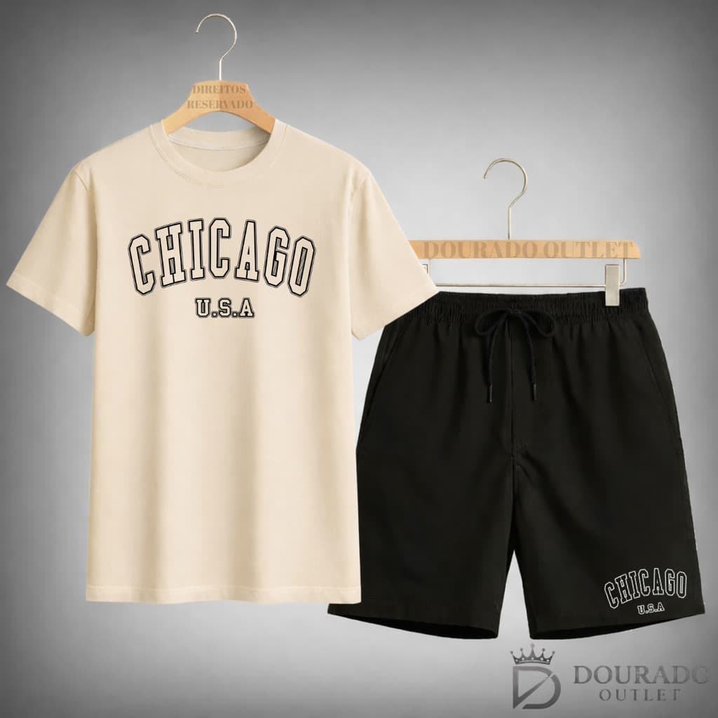 Kit Camiseta Masculina+Short tactel Esportes Academia Treino 100% Algodão Chicago