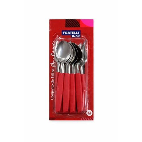 Conjunto Talheres Inox 12 Pecas Design Moderno Vermelho Uso Diario