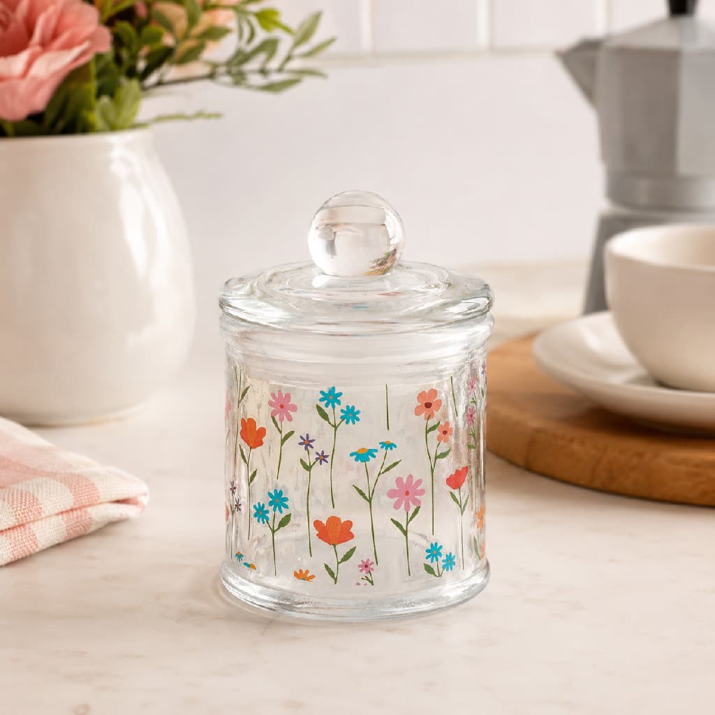 Pote Lyor Porta Condimentos Estação da Flores Lyor 75ml com Vedação Transparente Florzinhas Flowers Mesa Posta Bancada