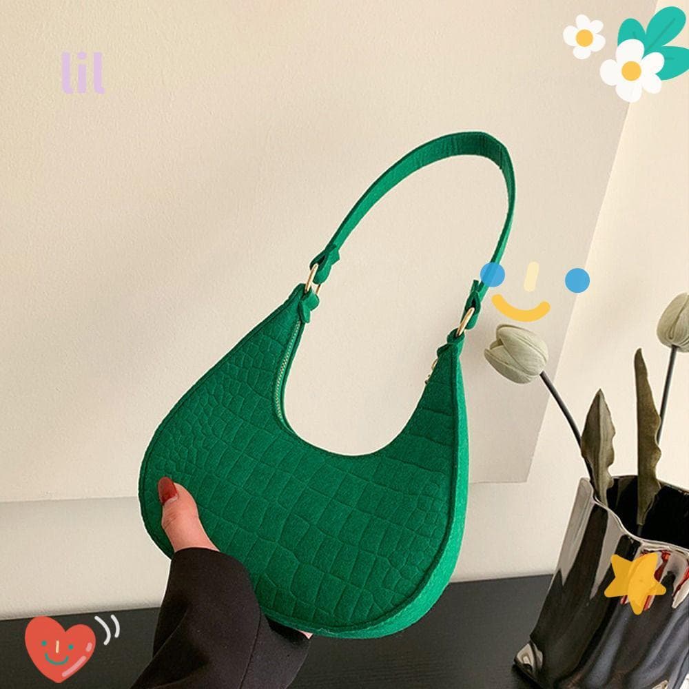 LIL Bolsas Nas Axilas , Bolsa De Ombro Em Formato De Lua De Feltro , Lindas De Grãos De Crocodilo Femininas