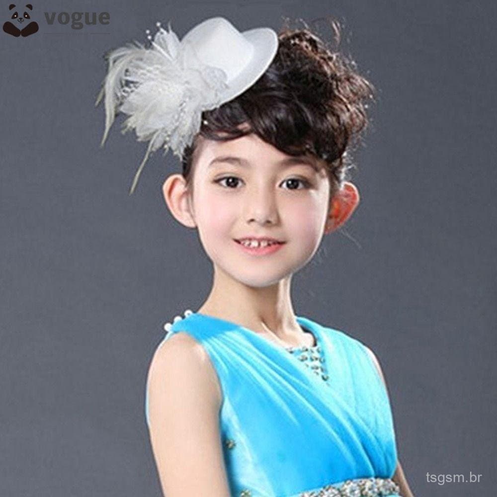 Chapéus Fascinators Infantis VOGUEEE, Chapéu com Flor de Pena de 13 cm, Acessórios para Cabelo