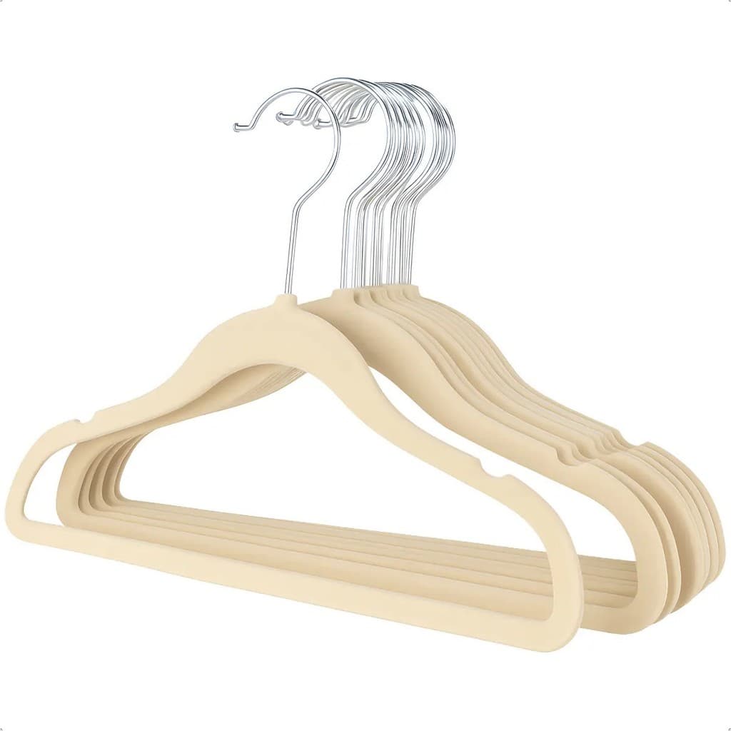 Cabide De Veludo Slim Infantil Fukuyama Cor Bege Bege