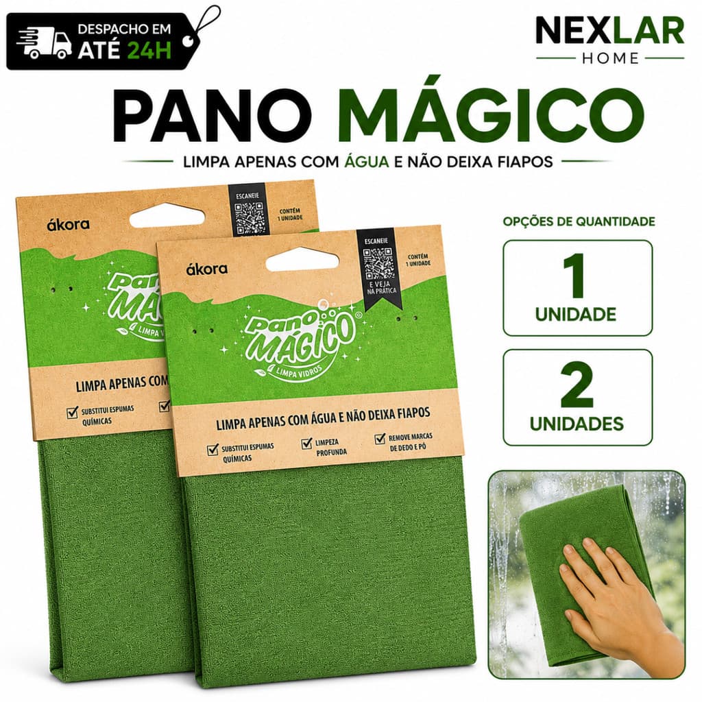 Pano Mágico Akora Limpa Vidro 1 ou 2 Limpeza Profunda Original 100% Microfibra Não Solta Pelo