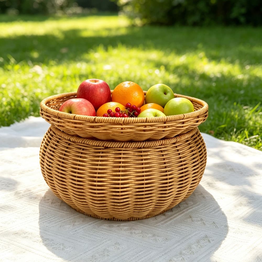 2026 imitação de Rattan ecologicamente correto mobiliário doméstico cesta de armazenamento PP estilo Pastoral cesta de a